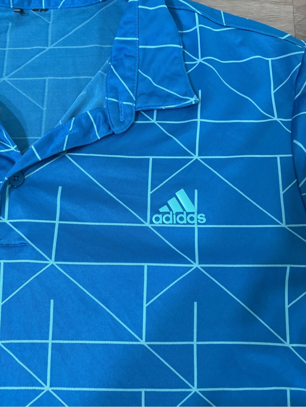 Adidas Men’s Blue Geometric Polo Shirt - Picture 2 of 7